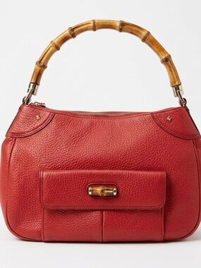 Gucci Bamboo Coral Pebbled Leather Shoulder Bag